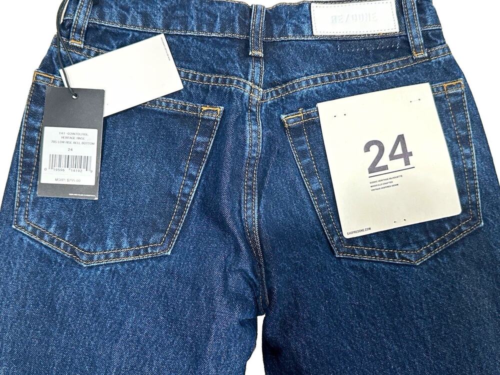 RE/DONE Womens 70s High Rise Crop Flare Bootcut Jeans Blue Denim Size 24 NWT